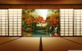 Porte fenetre japonais ouvert jardin automne