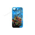 Coque iphone 4 bleue motif fleurs et papillons