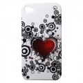 Coque iphone 4 pop art coeur rouge arabesque noires