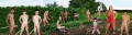 Naked workers in garden